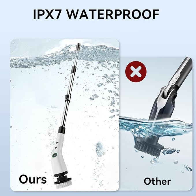 Electric Bathroom Cleaning Brush, Cordless Spin Scrubber Full Body Waterproof IPX7 (Extend Handle Included)