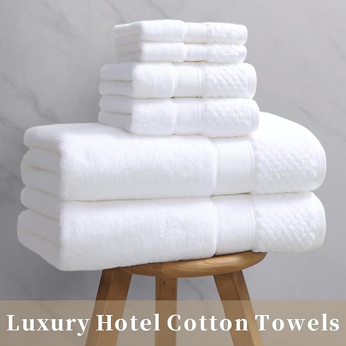 VOOVA & MOVAS Luxury Hotel-Grade Hand Towels 4PC (18"X30",500GSM)- 100% Cotton, Ultra-Soft & Highly Absorbent, Long-Lasting Durability, Machine Washable Towel Set for Bathroom,Solid White