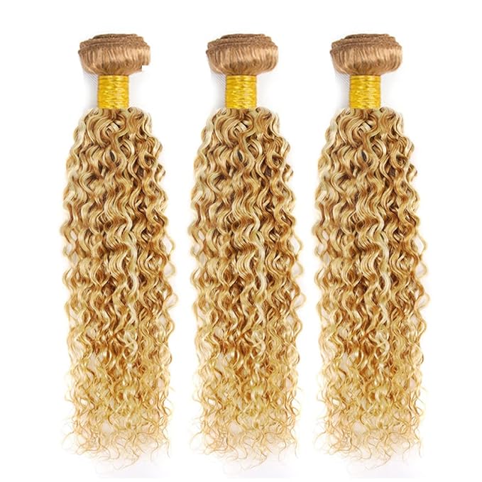 26 28 30 inch Blonde Bundles Human Hair #613 Kinky Curly Bundles P27/613 Human Hair Bundle Highlight Curly Wave Bundle