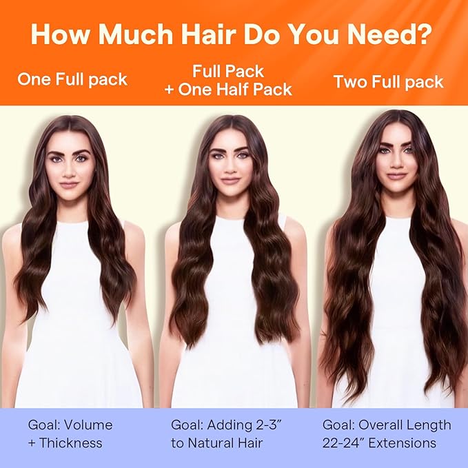 Full Shine Long Clip in Hair Extensions Brown Human Hair Clip in Extensions 22 Inch Straight Real Human Hair Dark Brown Hair Extension for Women 7 Pcs