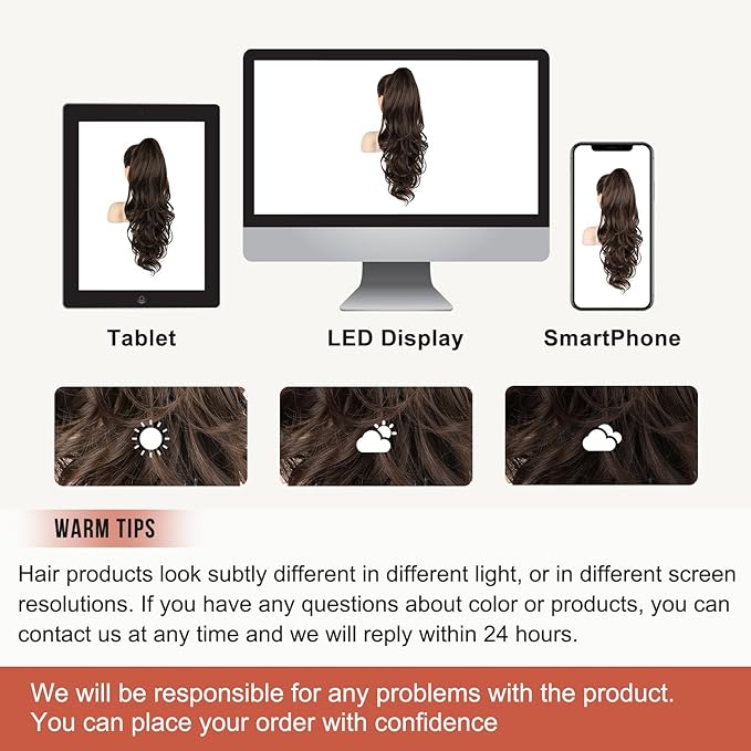 Flufymooz 26" Ponytail Extension, Long Wavy Curly Claw Clip in Ponytail Hair Extensions, Natural Synthetic Hairpiece for Women Daily Wear(Dark Chocolate Brown)