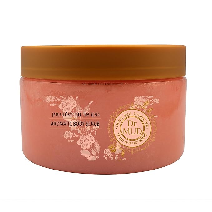Dead Sea Salt Aromatic Mineral Body Scrub – Exfoliating Salt Scrub for Body and Feet with Jojoba Oil, Almond Oil, Vitamin E & Essential Oils – Hydrating, Moisturizing, Smoothing (250 gr, Rose)