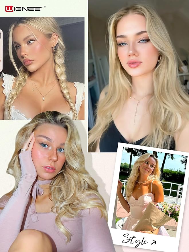 WIGNEE New Double Layered PU OVO Hair Extensions Blonde Ombre Straight Human Hair weft with beads 100% Real Human Hair Extensions 12 Inch Seamless Micro Beads Human Hair Extensions Glueless (613)