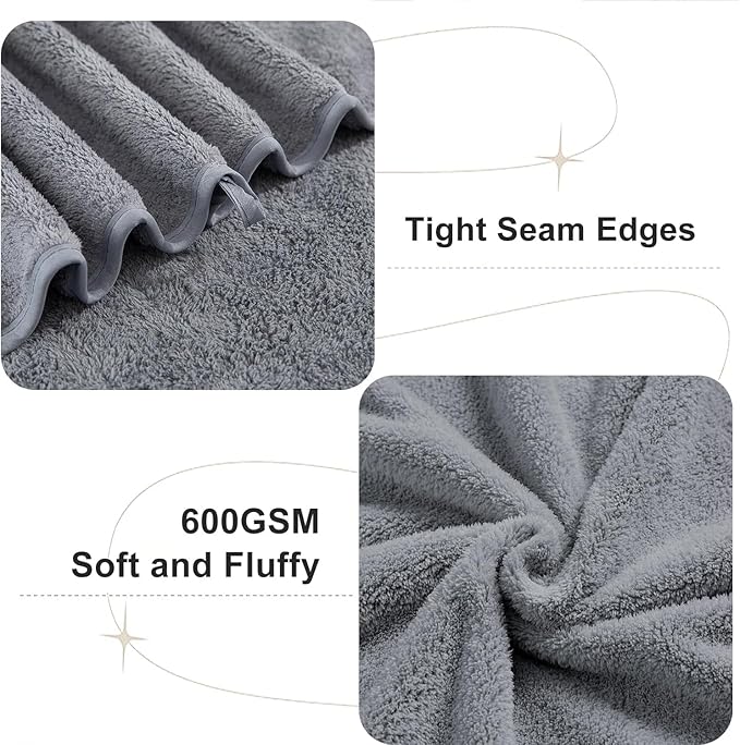 Bath Towels Set of 6, Bathroom Towel 27x55in Quick Dry Towel Set Microfiber Towel Super Soft Absorbent Shower Towels for Bathroom Hotel Spa Gym Camping Beach Dark Grey
