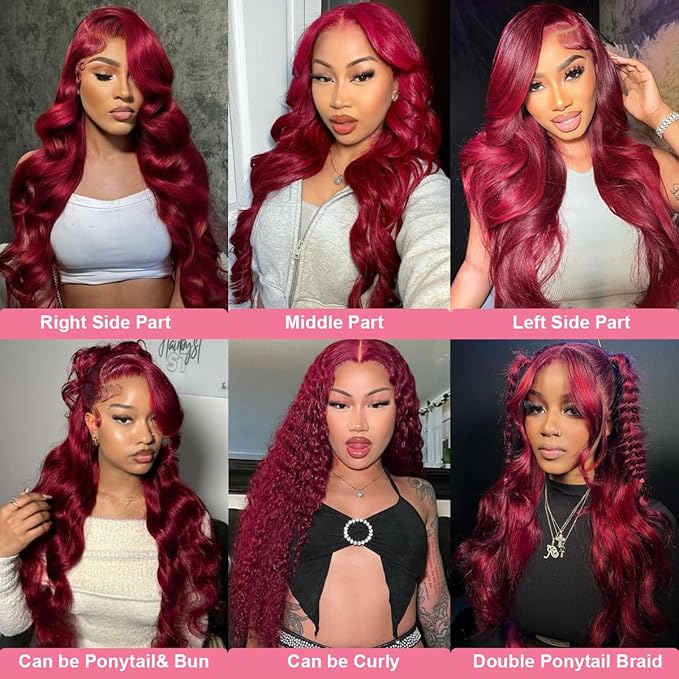 30 Inch 99j 13x6 HD Lace Front Wigs Human Hair Red Burgundy Wigs Human Hair Pre Plucked Burgundy 200 Density Wine Red Body Wave Lace Frontal Wigs Pre Plucked