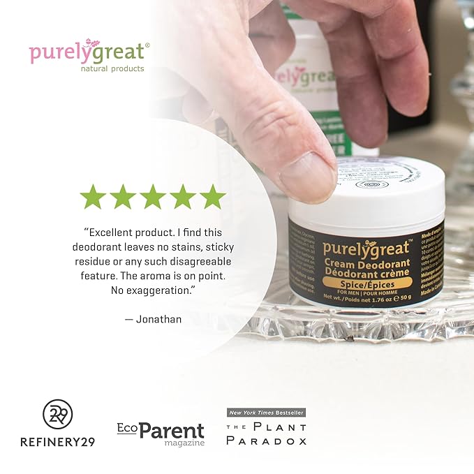 Purelygreat - Spice Scent Cream Deodorant, Chemical-Free Hygiene Essentials for Women, Natural Deodorant for Men with Soda & Corn Starch, No Sticky Residue, Parabens & BPA, 1.76 oz / 50 g