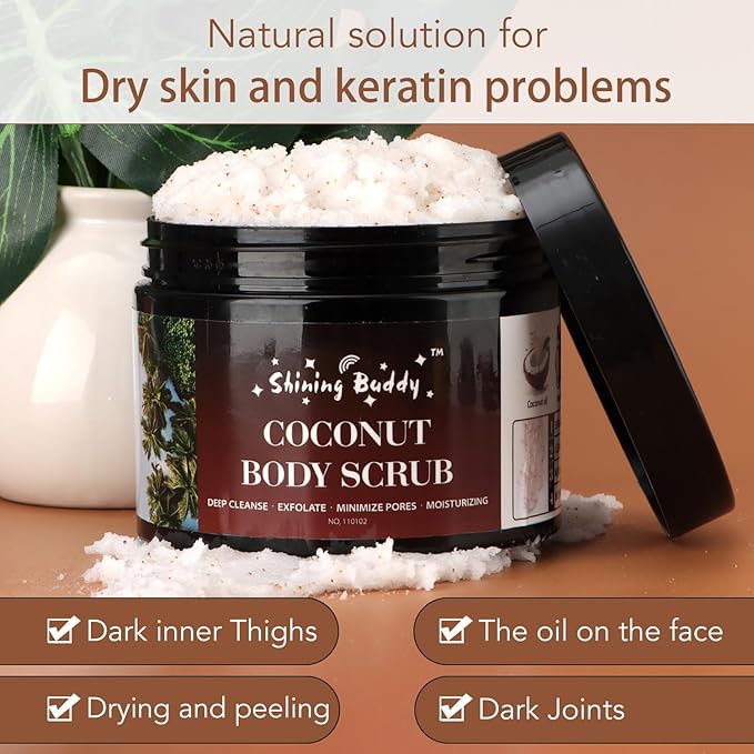 Coconut Body Scrub Exfoliator with Natural Ingredients Exfoliating Body Scrub for Women,Pure Oils and Dead Sea Salt Minerals,Moisturizing and Nourishing Skin(16.9oz)