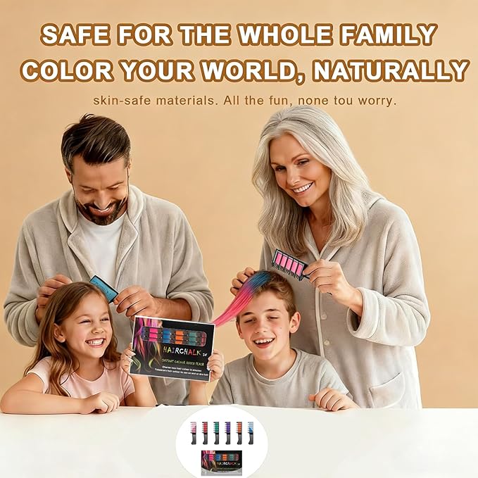 12 Colors Festive Fun Hair Chalk Combs, Temporary Glitter Hair Colors Hair Chalk Combs, Washable DIY Hair Color Dye for Birthday Christmas Party Gifts (6 Color)