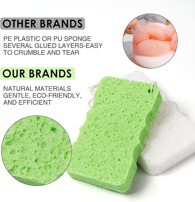 100% Natural Compressed Cellulose Bath Shower Loofah Travel Pack(5.2x3.2x1 inches) Foam Sponge Body Wash Puff– Gentle Scrubber Exfoliator Eco-Friendly, and Efficient Cleansing Solution (10 Pack)