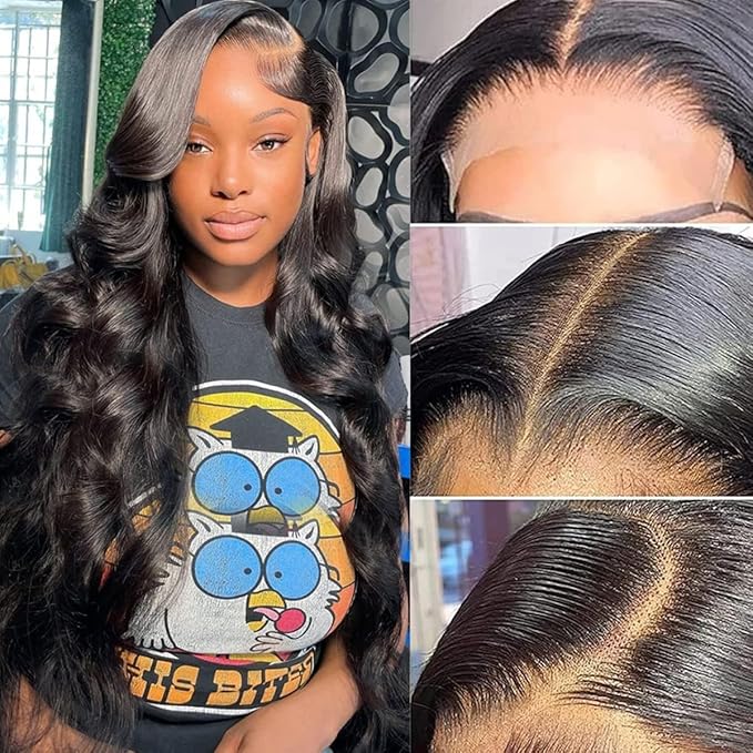 5x5 Closure Wigs Human Hair Body Wave 5x5 HD Transparent Lace Closure Wigs for Women 180 Density Glueless Lace Front Wig Pre Plucked Realistic Looking Black Color 36 inch