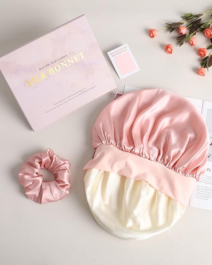 Mulberry Silk Bonnet Sleeping Women Curly Hair Bonnets Tie Band Double Layer Reversible Sleep Bonnet Silk Hair Wrap Sleep Cap