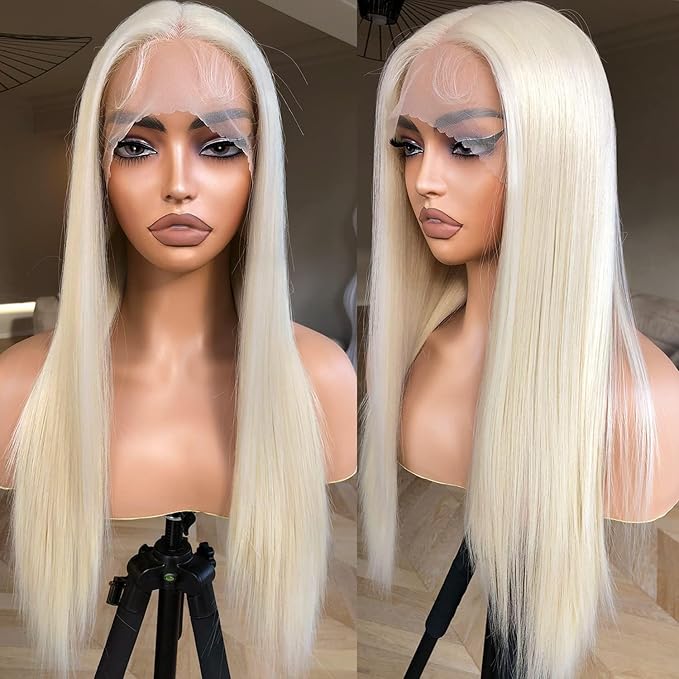 26-32 inch hand woven black long straight hair wig with lace front, elegant long straight hair, chemical fiber wig (White, 32inch)