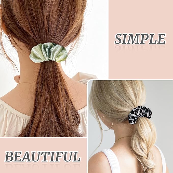 Velvet Scrunchies with Zippers Pocket, 8 Pcs Velvet Soft Hair Ties, Hidden Pocket Hair Scrunchies Accessories for Women Girls, Ponytail Holder Secret Compartment Items (Black Leopard Print)