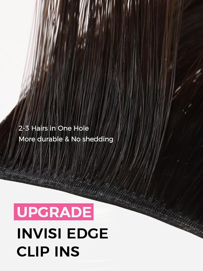 Lashey Invisi Edge & Seamless Clip in Hair Extensions Human Hair, 18 Inch 110g 7pcs(5pcs Invisi Edge& 2pcs Seamless) Real Virgin Human Hair Extensions, Natural Black Kinky Straight Hair