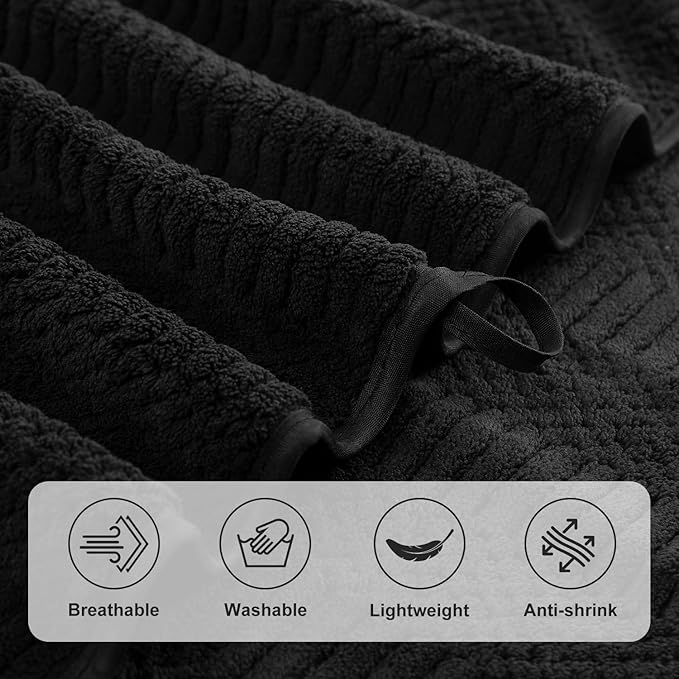 8 Piece Bath Towel Set-2 Oversized Bath Sheets(35"x70"),2 Hand Towels,4 Washcloths-Extra Large Microfiber Towel Sets,Less Lint Highly Absorbent & Quick Dry Bath Towels for Bathroom Gym Pool,Black