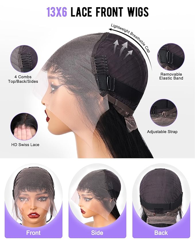 Straight Wigs Human Hair 200 Density 13x6 Lace Front Wigs Human Hair Pre Plucked HD Lace Frontal Wigs Human Hair for Women Glueless Wigs Human Hair 26Inch