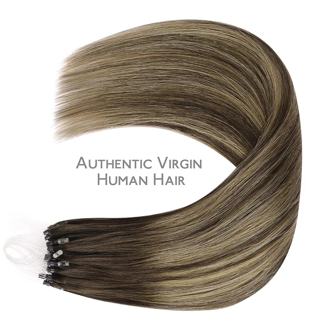WENNALIFE Microlink Hair Extensions Human Hair, 50g 50s 20 Inch Balayage Chocolate Brown to Caramel Blonde Remy Hair Microbead Micro Link Microloop Microring Invisible Straight Natural Fusion