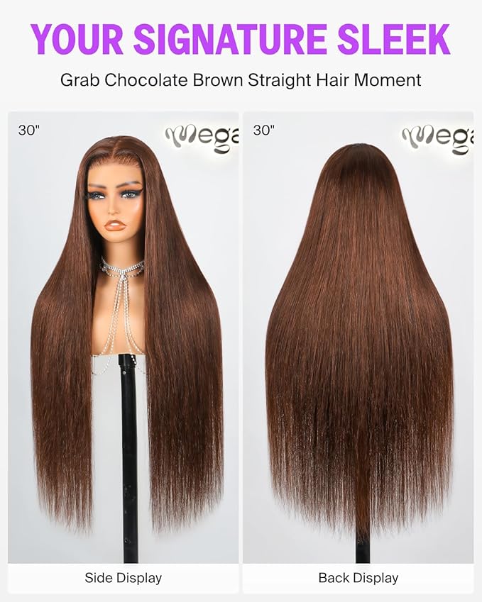 6x5 Ready to Go Glueless Wigs Human Hair HD Lace Closure 220% Density Straight Lace Front Wigs Human Hair 4# Brown Wig Human Hair Bleached Knots 24 Inch