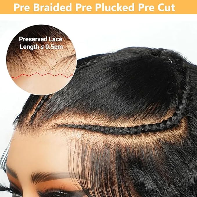 AMIRTY 250% Density Ready to Go 9x6 glueless braided wigs for black women Bleached Knots Ombre Straight Wigs Human Hair Wear and Go Glueless wigs human hair Natural Color 22 Inch