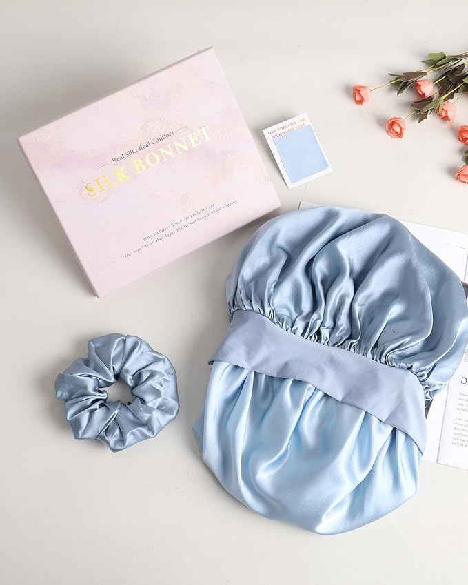 Mulberry Silk Bonnet Sleeping Women Curly Hair Bonnets Tie Band Double Layer Reversible Sleep Bonnet Silk Hair Wrap Sleep Cap