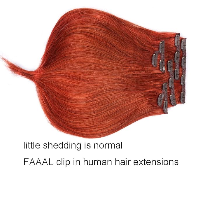 20" Clip in Human Hair Extensions Full Head 180g 7 Pieces 16 Clips Copper Red Double Weft Brazilian Real Remy Hair Extensions Thick Straight Silky (20" 180g, #350)