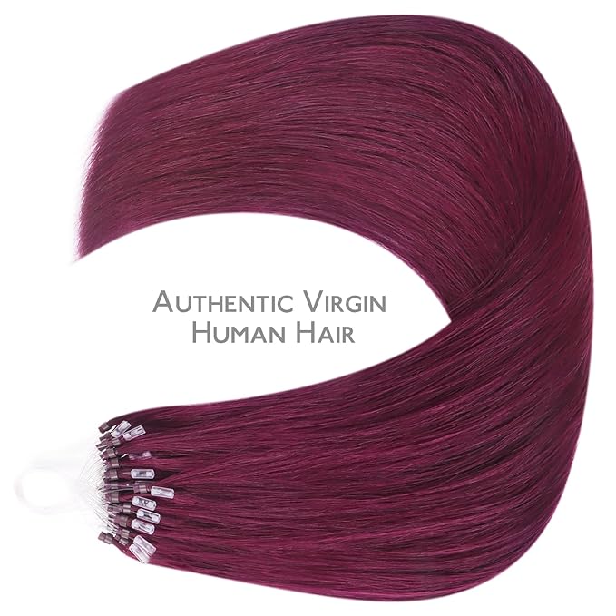 WENNALIFE Microlink Hair Extensions Human Hair, 50g 50s 16 Inch Light Burgundy Remy Micro Bead Hair Extensions Real Human Hair Micro Link Micro Loop Micro Ring Hair Extensions Straight Microlinks