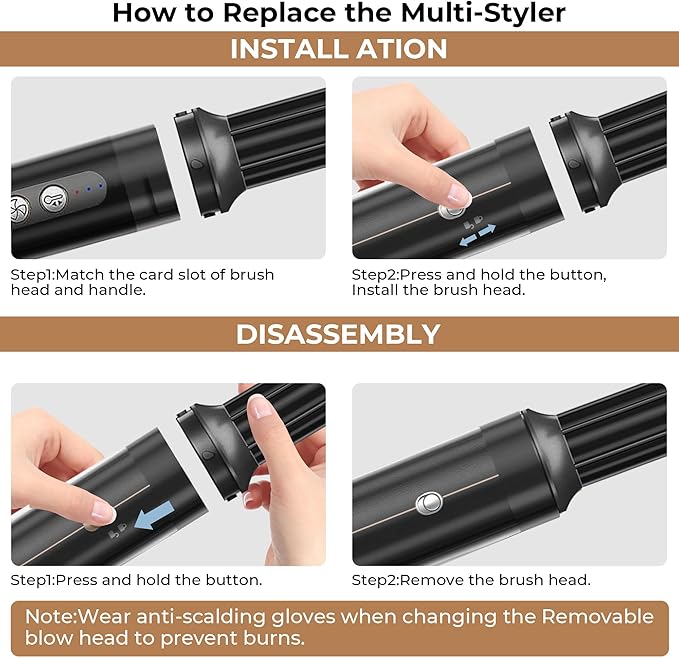 7 in ONE Hair Dryer Brush, Powerful Blow Dryer Brush with Air Curler for Hair, Brush Blow Dryer with Diffuser, Ionic Hot Air Brush Fast Dry, Volumize, Curls, Straight, Hair Styling Tools 100-120V