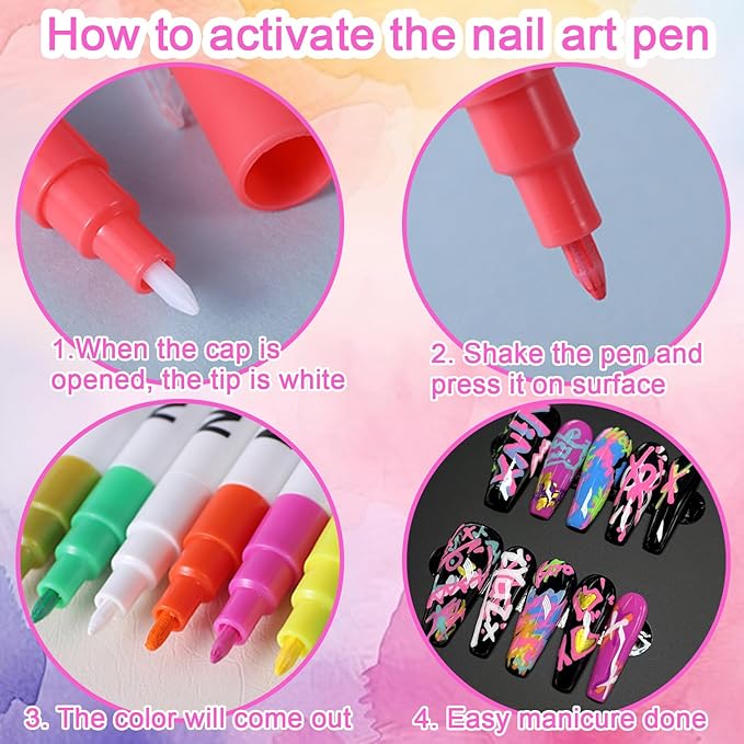 Nail Art Marker Pens, 12 Colors 0.7mm Nail Art Pens Nail for Painting Nail Point Graffiti Dotting Liner Pen for Home Salon Quick Dry Manicure