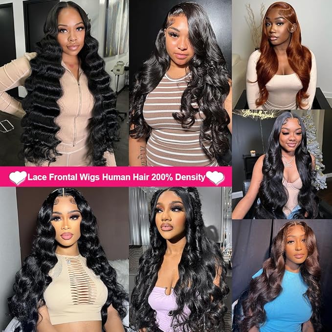 13x6 Lace Front Wigs Human Hair 200 Density Brazilian Body Wave Lace Front Wigs Human Hair for Black Women Glueless Wigs Human Hair Pre Plucked with Bleached Knots Body Wave Wig 26 Inch