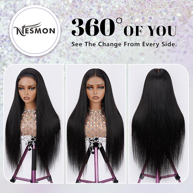 NESMON 30 inch SKINLIKE 5x5 HD Lace Closure Wigs Human Hair Glueless Straight Closure Wigs For Women 200% Density 5x5 HD Lace Front Wig Human Hair Pre Plucked Bleached Knots Natural Black