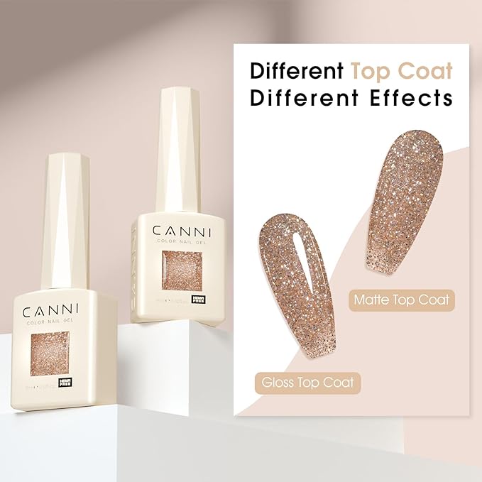 CANNI Glitter Gel Nail Polish – 1pcs 9ml Light Taupe Color, Diamond Glitter Series, Soak Off UV LED Gel Nail Polish for DIY Nail Art, Salon or Home Manicure