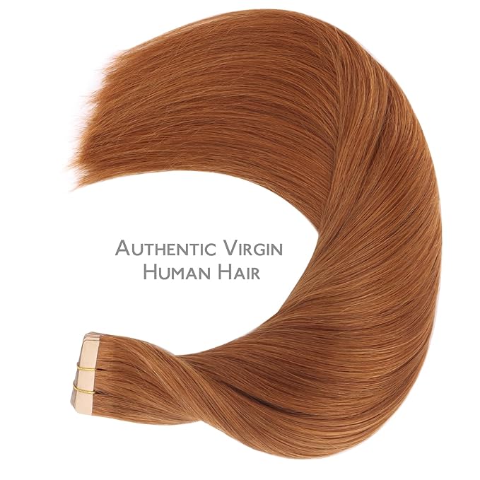 WENNALIFE Tape in Hair Extensions Human Hair, 20pcs 50g 24 inch Dirty Ginger Remy Hair Extensions Straight Human Hair Tape in Extensions Skin Weft Tape Extensions Human Hair