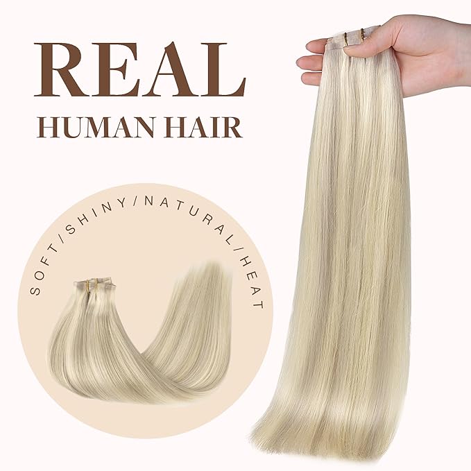 GOO GOO Clip in Hair Extensions Real Human Hair, Remy Human Hair Extensions Clip ins for Women, Natural Human Hair, 22inch 160g 7Pcs, #17A/60A Ash Blonde Highlighted Platinum Blonde