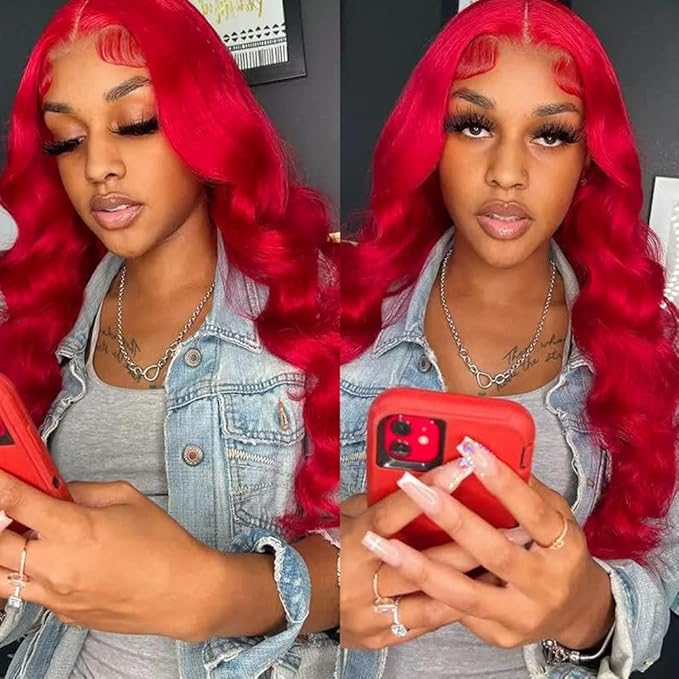 Ice Pear 28 Inch Red Wig Human Hair Pre Plucked Red Lace Front Wigs Human Hair 200% Density 13x6 Colored Wigs for Women Red Body Wave Lace Front Wig