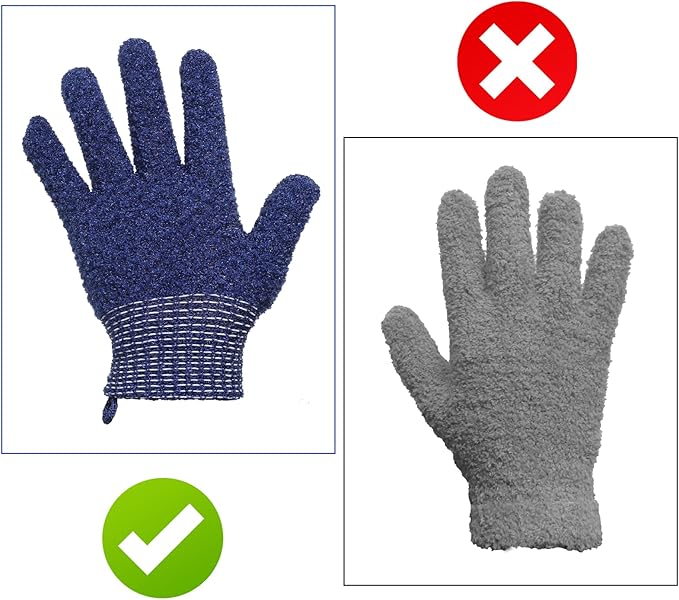 Shower Exfoliating Gloves, 2 Pairs Heavy and Large Bathing Gloves Body Wash Dead Skin Removal Deep Cleansing Sponge Loofah for Women Men Shower Spa Massage Body Face Hand Foot, Blue