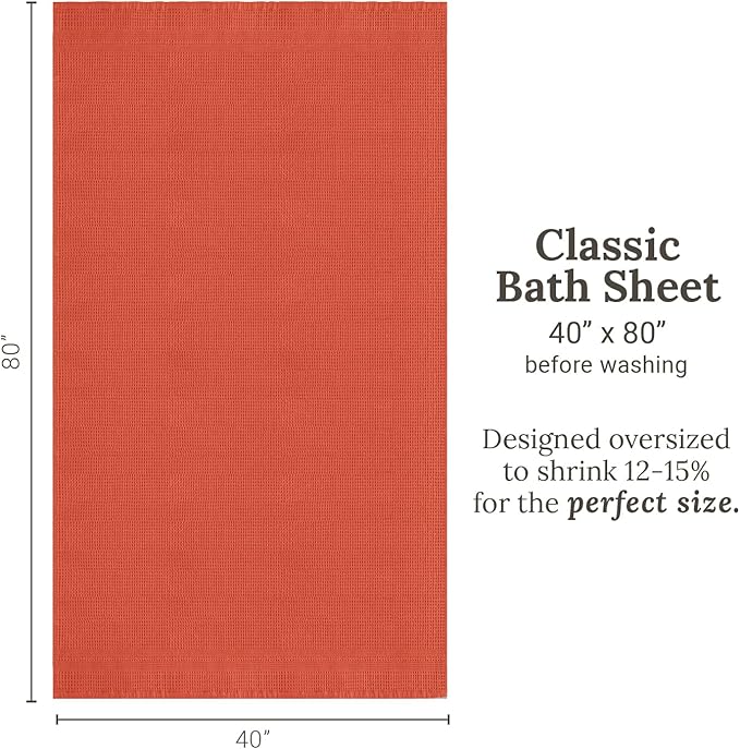 GILDEN TREE Waffle Bath Sheet Large Bath Towels Quick Dry Thin Body Towels, 40x80 Oversized Bath Towels for Adults, 2 Pack Bath Sheet Set, Classic Style (Bright Coral)