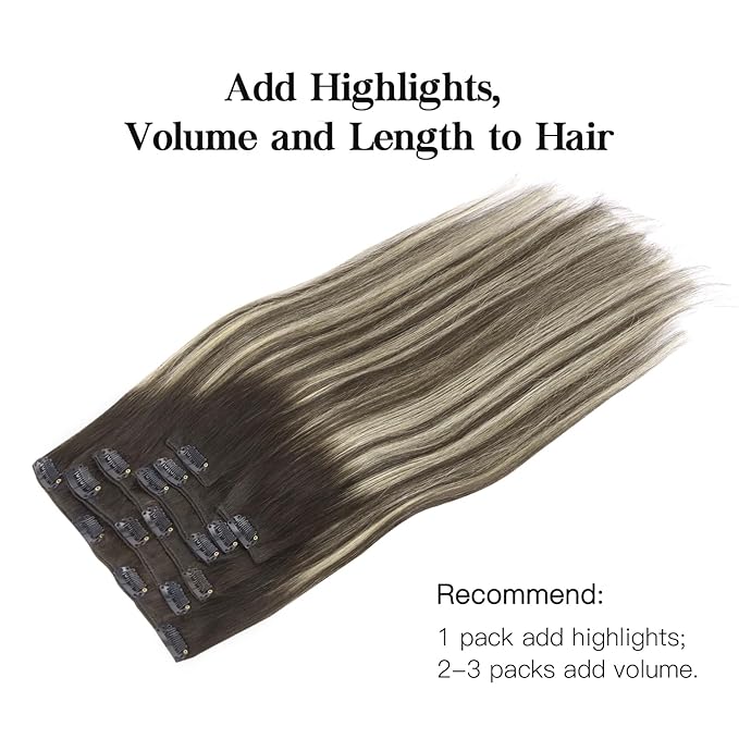 HOTBANANA Human Hair Clip in Hair Extensions, Balayage Natural Black to Light Blonde 75g Clip in Hair Extensions Real Human Hair Straight Remy Hair Clip Ins Dark Roots Ombre 12 Inch 7pcs