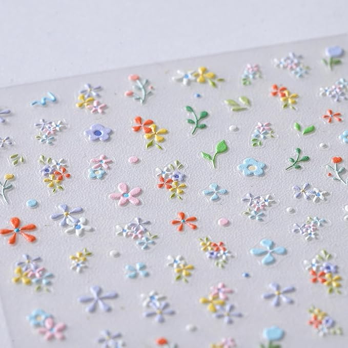 5D Embossed Flower Nail Stickers for Nail Art Summer Floral Leaf Nail Art Stickers Self-Adhesive Cute Nail Decals Supplies Design Sticker(1, Colorful Flower)