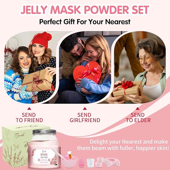 Jelly Masks for Facials Professional, Bulgarian Rose Hydrating & Moisturizing Jelly Mask Powder with Mixing Bowl Set, Peel-Off Hydrojelly Face Mask Skincare, Christmas Spa Gifts for Women