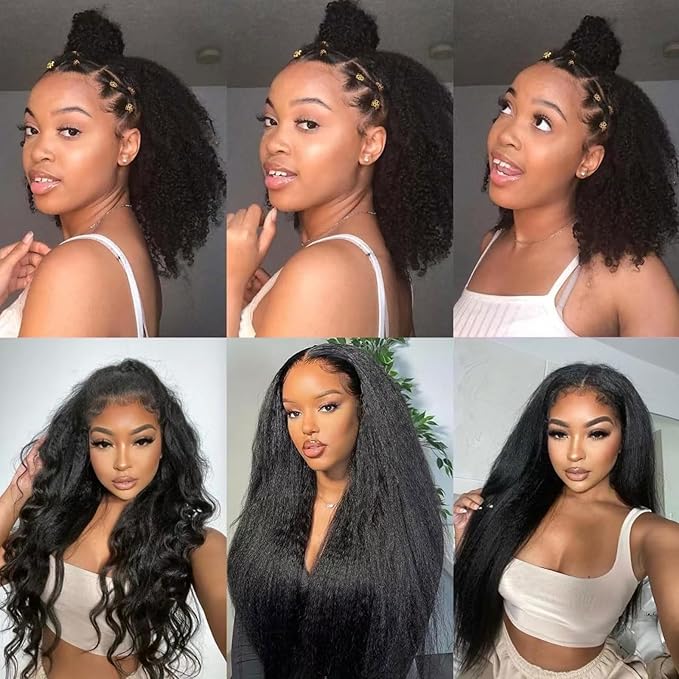 Kinky Straight Clip in Hair Extensions 18 Inch Human Hair Yaki Straight Clip ins Seamless Remy Human Hair Clip in Extensions for Women Natural Black 8Pcs 100g 20 Clips