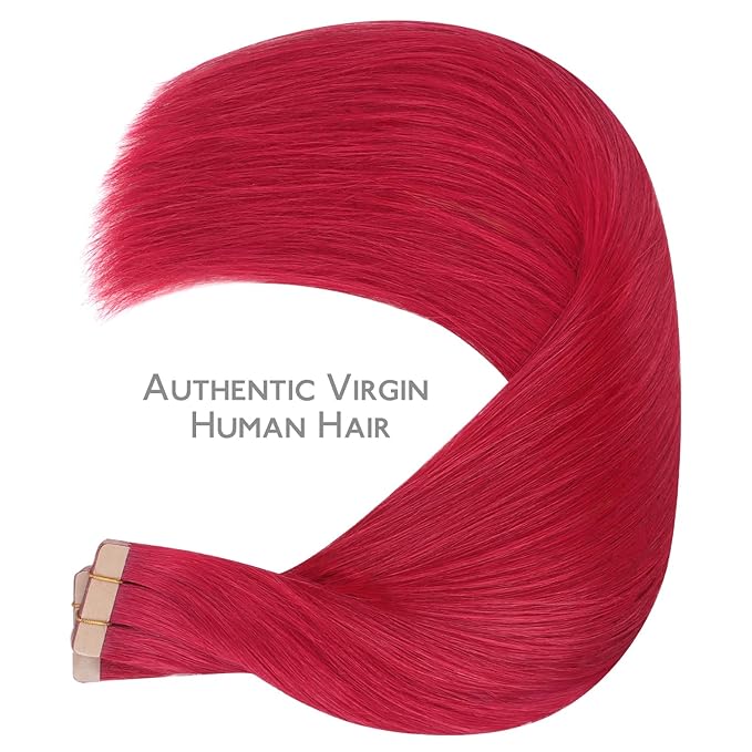 WENNALIFE Tape in Hair Extensions, 40pcs 120g 26 Inch Red Human Hair, Straight Invisible Reusable Real Extensions