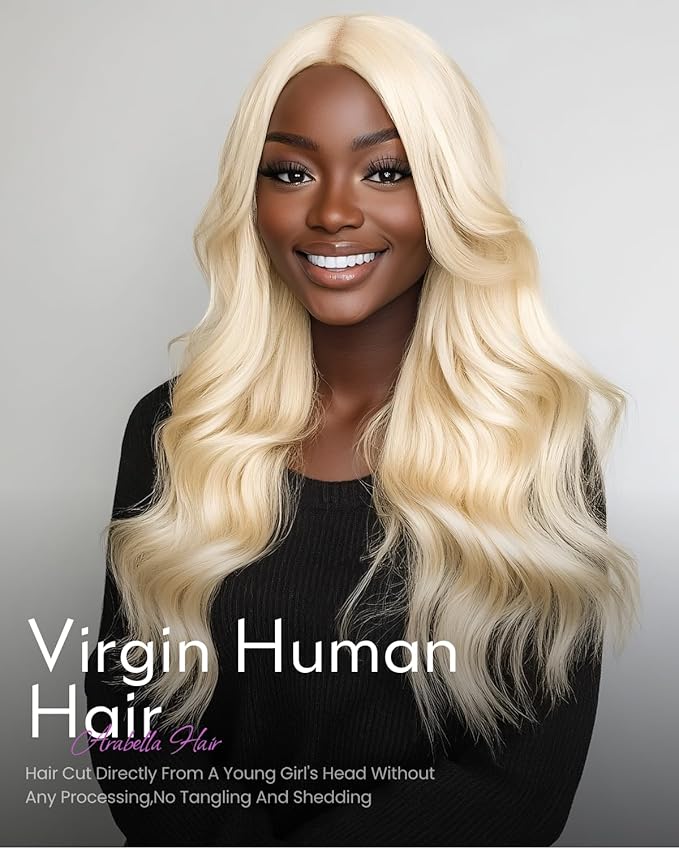 Arabella 613 Body Wave Bundles Human Hair 22 24 26 Inch Blonde Hair 100% Unprocessed Brazilian Virgin Hair 10A Weave Sew in Double Weft Bundles Human Hair 613 Hair Extensions for Women