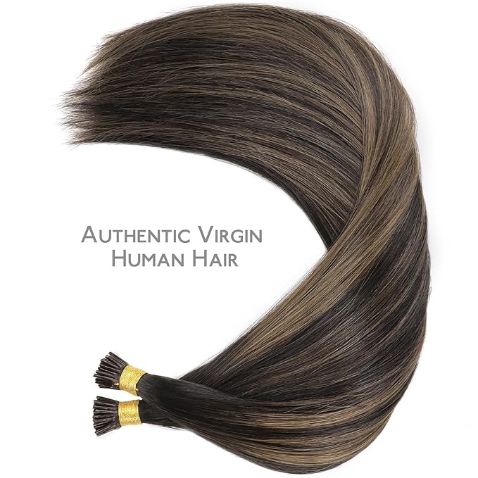 WENNALIFE I Tip Hair Extensions Real Human Hair, 100g 200s 16 Inch Balayage Dark Brown Mixed Chestnut Brown Remy Itip Human Hair Extensions Invisible Itips Straight I Tips Cold Fusion Extensions