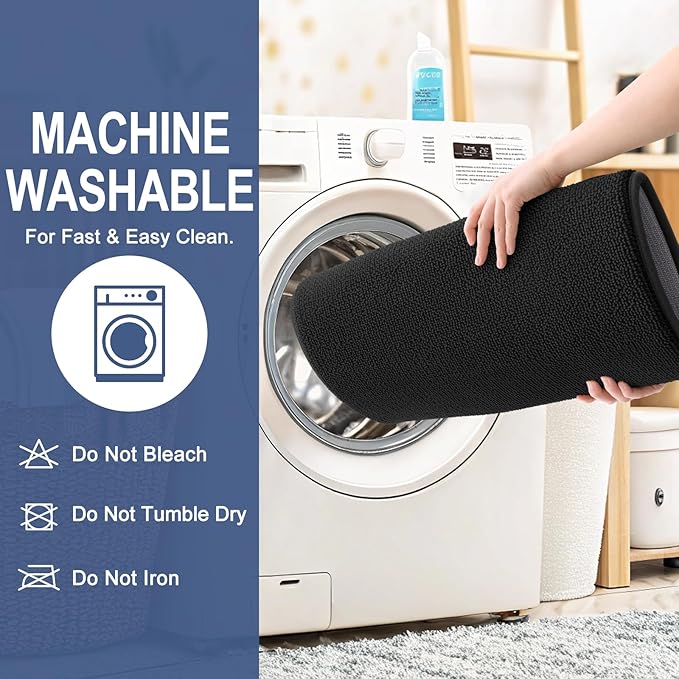 OLANLY Thick Memory Foam Bath Mat Rug 47x24, Extra Soft Absorbent Bathroom Rug, Quick Dry Bath Mats, Non-Slip, Machine Washable Carpet for Bathroom, Tub and Shower, Home Decor Accessories, Black