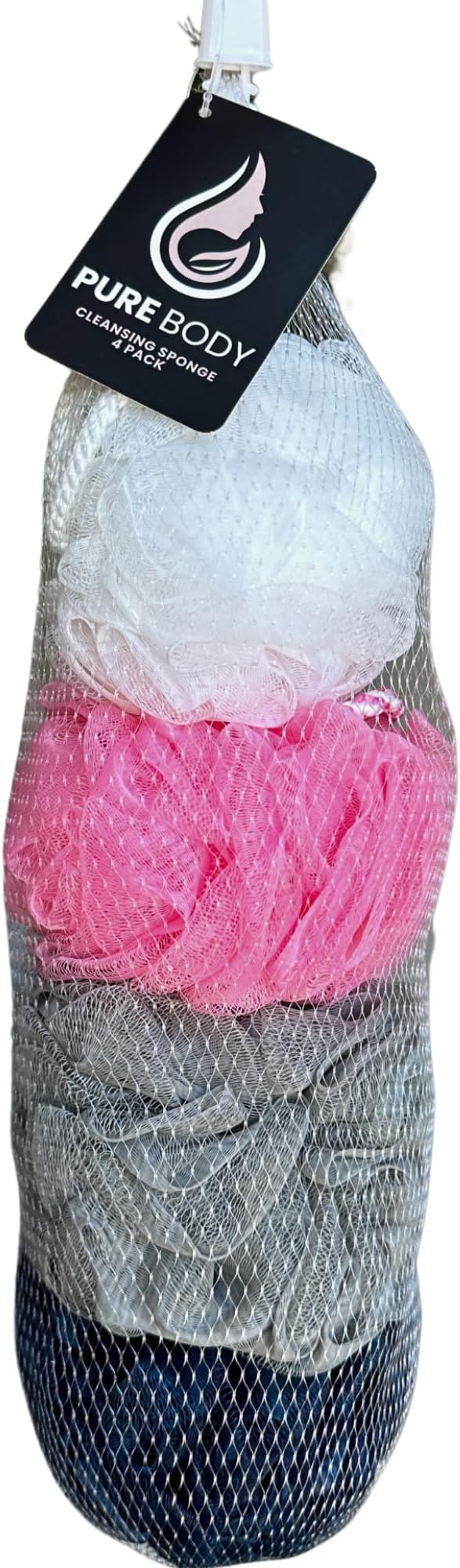 Loofah Sponges for Shower and Bathing, Pink White Blue and Gray Exfoliating Body Scrubbers Multi Pack, Shower Puffs for Men or Women, Travel Bath Accessory