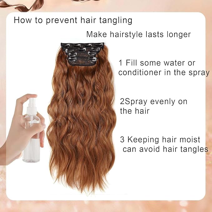 20 Inch Clip in Hair Extensions for Women, Synthetic 4pc Hair Extensions Clip in Hair Long Curly Wavy Hair Extension, Double Weft Hairpieces Full Head for Women (20INCH, 30c)