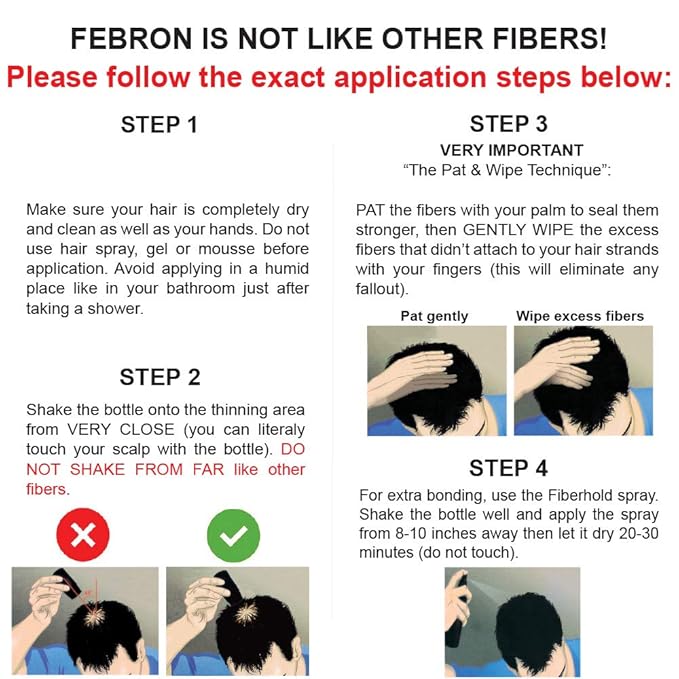 FEBRON Hair Fibers For Thinning Hair WHITE For Women & Men Hair Loss Concealer Hair Powder Volumizing Based 100% Undetectable & Natural - Bald Spots Filler (30 Gram, White)