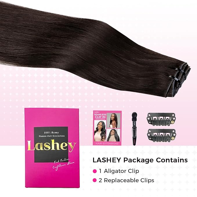 Lashey Invisi Edge Clip in Hair Extensions 18 Inch 110g 7pcs Injected Seamless PU Clip in Hair Extensions Virgin Human Hair, #2 Dark Brown Straight Hair