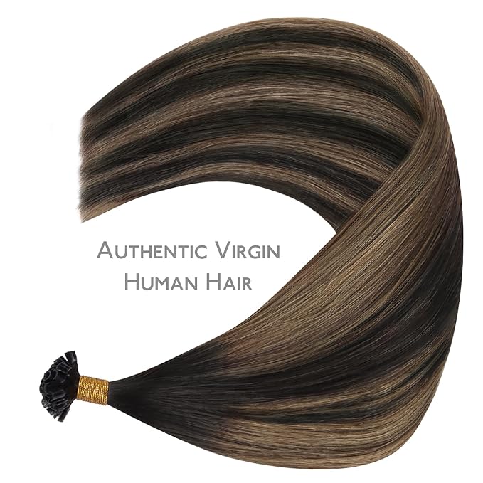 WENNALIFE K Tip Hair Extensions Real Human Hair, 50g 50s 22 Inch Balayage Dark Brown Mixed Chestnut Brown Remy Hair U Tip Invisible Straight Keratin Bond Hot Fusion Hair
