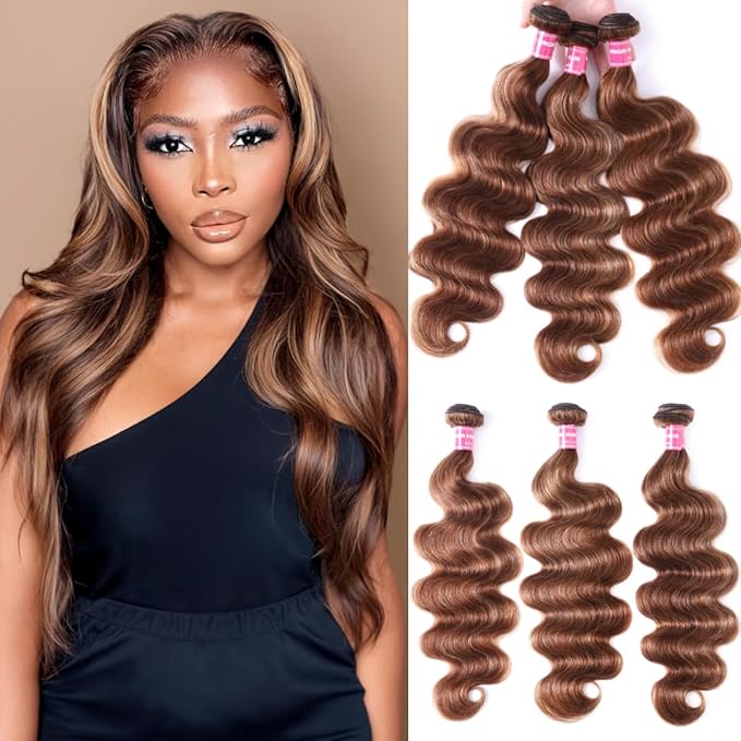 UNICE Body Wave Honey Blonde Highlight Human Hair Weave 3 Bundles Ombre 100% Brazilian Human Hair Weaves for Sew in Extensions TL412 Color 14 16 18 inch